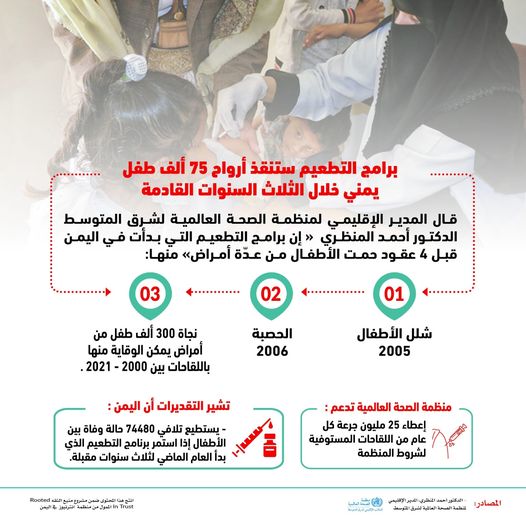 برامج التطعيم ستنقذ 75 ألف طفل يمني خلال الثلاث السنوات القادمة